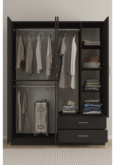 Aeka Ae-1077 Terra 4 Kapaklı 2 Çekmeceli 3 Askılıklı Raflı 140x182x53 Cm Gardırop Antrasit Aeka Ae-1077 Terra 4 Kapaklı 2 Çekmeceli 3 Askılıklı Raflı 140x182x53 Cm Gardırop Antrasit