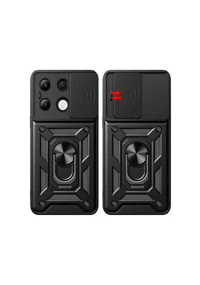 Xiaomi Redmi Note 13 4g Kılıf Sürgülü Kamera Koruyucu Manyetik Standlı Tank Koruma Celikaksesuar Siyah