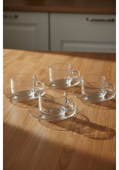Puretea 12 Parça Cam Çay Seti 210 Ml Bardak & Tabak Beyaz