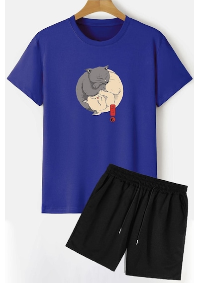 Uyguntarz Tasarım Şort T-shirt Eşofman Takımı Mavi