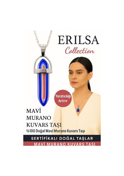 Sertifikalı Çivi Model Mavi Murano Kuvars Doğal Taş Kolye Yaratıcılığı Artırır Mavi