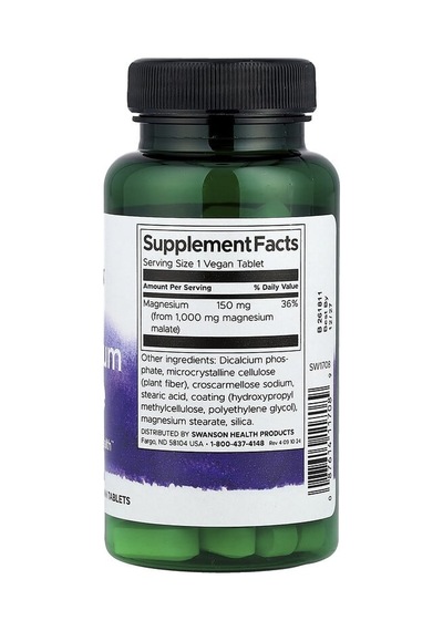 Swanson Vitamins, Magnesium Malate, 1,000 Mg, 60 Vegan Tablets