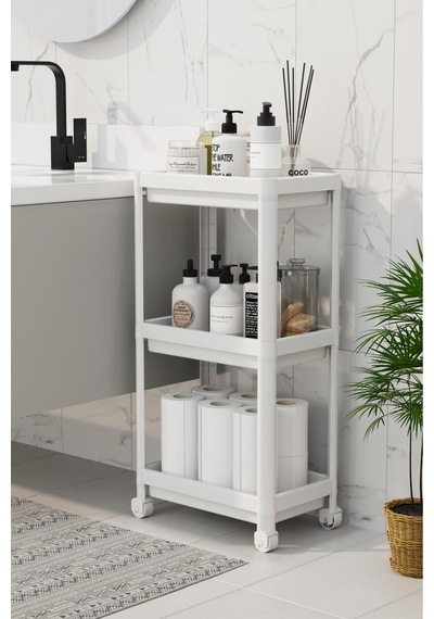 3 Katlı Banyo Raf Ünitesi Peggy Beyaz Banyo Düzenleyici Şampuanlık Havluluk Dolap Beyaz Renkli