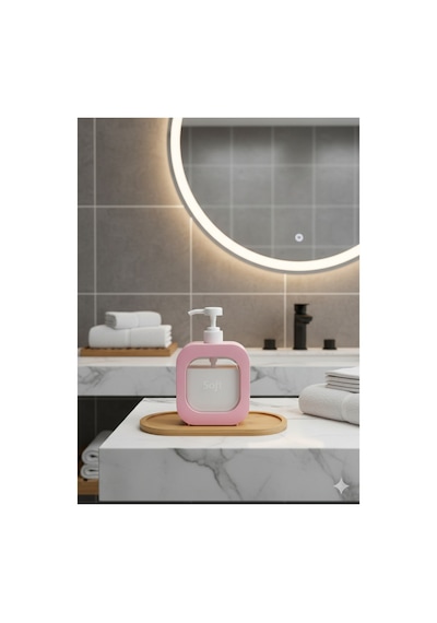 Buççin Online Mağaza 400 Ml Bambu Altlıklı Tezgah Üstü Banyo Mutfak Sıvı Sabunluk Bulaşık Lavabo Deterjanlık Seti Plastik Çok Renkli