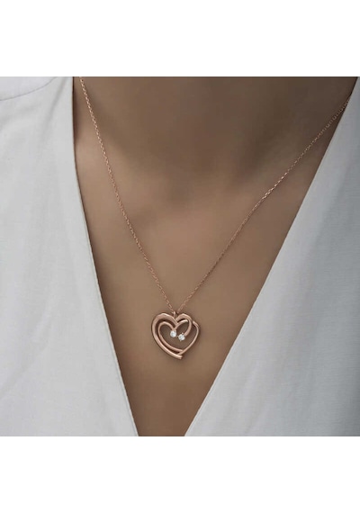 925 Ayar Gümüş Rose Birleşmiş Kalpler Kadın Kolye Gri