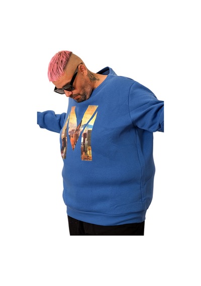 Mode Xl Büyük Beden Erkek Sweat Bisiklet M U25807 Saks Mavi