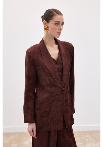 Sateen Jakarlı Uzun Ceket - Kahve-136767 Kahve