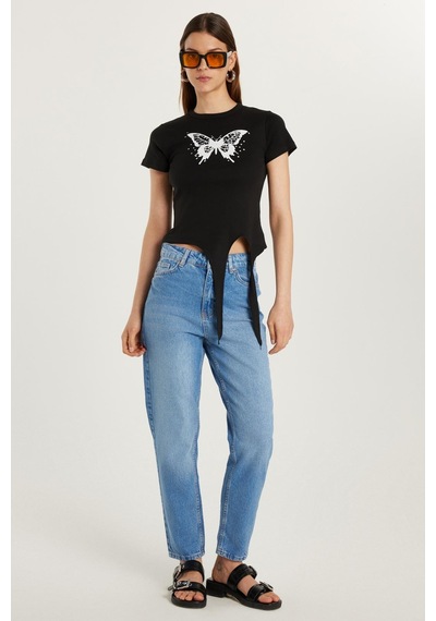 Tudors Kadın Regular Fit Boru Paça Mavi Jean Kot Pantolon-34151 Mavi