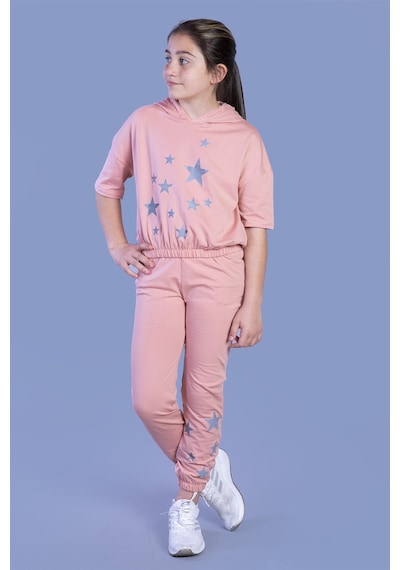 Toontoy Kids Toontoy Kız Çocuk Reflektörlü Yıldız Baskılı Eşofman Takımı Siyah