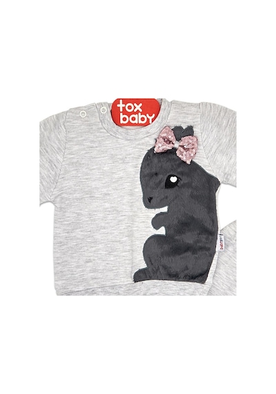 Toxtoys (2 Parça) Tavşan Nakışlı Gri Bebek Takım (3,6,9 Ay) Gri