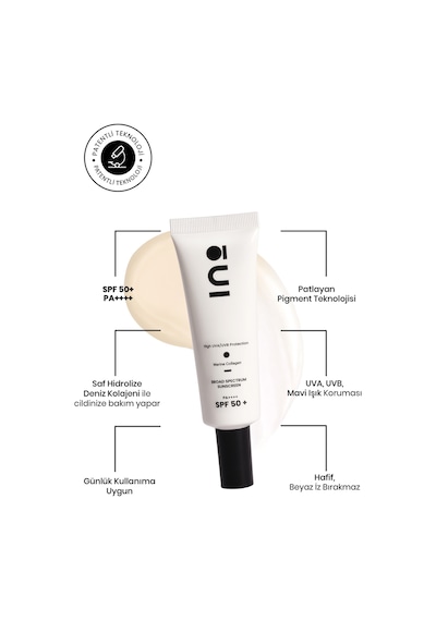 Cilt Tonu Eşitleyici Saf Kolajen Yüksek Korumalı 01 Light Spf50+ Yüz Güneş Kremi 50 Ml