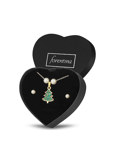Forentina Altın Kaplama Çam Ağacı Kolye Küpe Takı Seti Ps3233 Çok Renkli