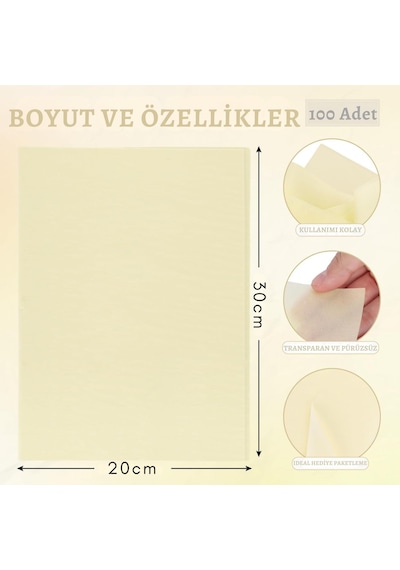 Açık Sarı Pelur Kağıdı-a4, Hediye, Çiçek Ambalaj Paketleme & Dıy Transparan Kağıt, 20x30cm, 100 Adet