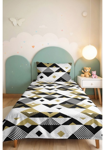 Siyah Geometrik Modern Genç Odası Tek Kişilik Pike Takımı-gold Beyaz 160x220cm Kapitone Yatak Örtüsü Dokulu İpek Anısı