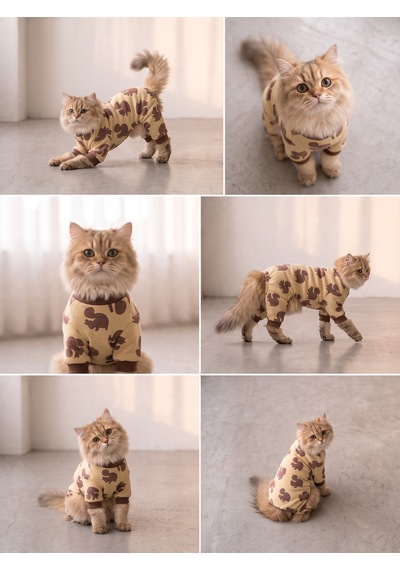 Fındıkkıran Kedi Tulumu Sincap Desenli Sarı Kalın Penye Kedi Pijaması