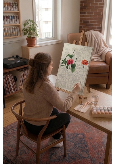 Sayılarla Boyama Seti 40 x 50 CM Tuval Şasesine Gerili Mevsim Çiçeği