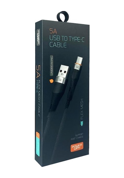 Powerway Hc05 Örgülü 5 Amper Usb To Type- C 1 Metre Şarj Data Kablosu
