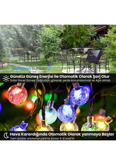 Technosmart 50 Ledli Rgb Işık 8 Modlu Solar Kristal Top Bahçe Aydınlatma Dekorasyon Güneş Enerjili Diğer