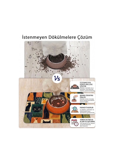 Matgo Pati Kedi Köpek Beslenme Matı 50x70cm Kedi Kolajı Su Geçirmez Kaymaz Mama Kabı Altlığı Paspası