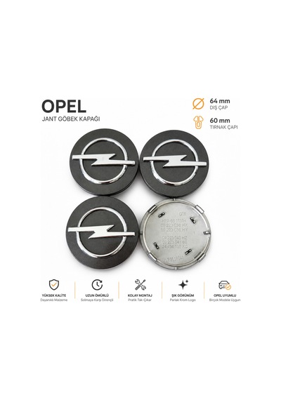 Opel Astra G Astra H Corsa D Meriva Vectra C Zafira B Jant Göbeği Kapağı 64 Mm Füme 4'lü Takım - 909188383