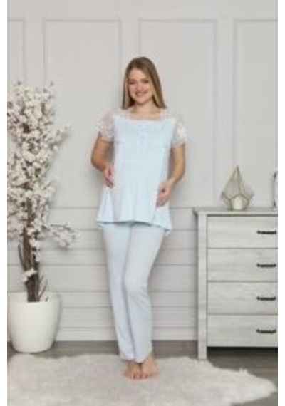 Limissi 2208 Mavi Hamile Lohusa Dantelli Pijama Tk