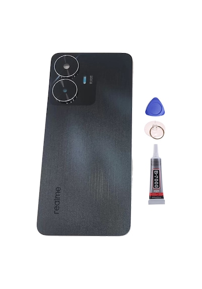 Realme C55 Siyah Arka Kapak Batarya Kapağı Pil Kapağı Yapışkan Ve Sökme Aparatıyla Beraber Full Set Siyah