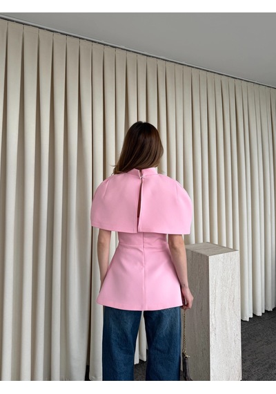 Laluvia Pembe Pelerinli Straplez Bluz - 1101 Pembe
