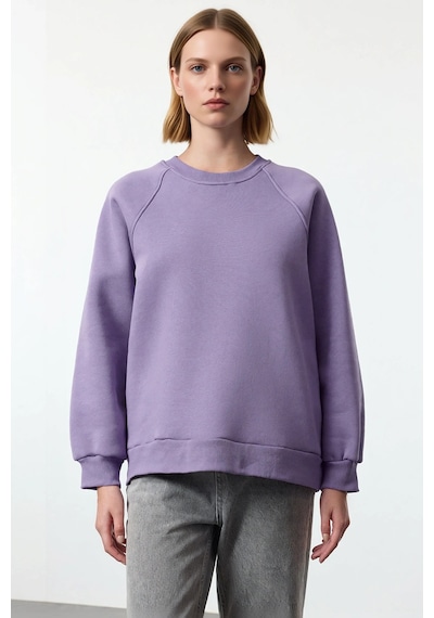 Benerly Kadın Bisiklet Yaka Reglan Kol Düz Örme Sweatshirt Fonksiyonel Da Lila