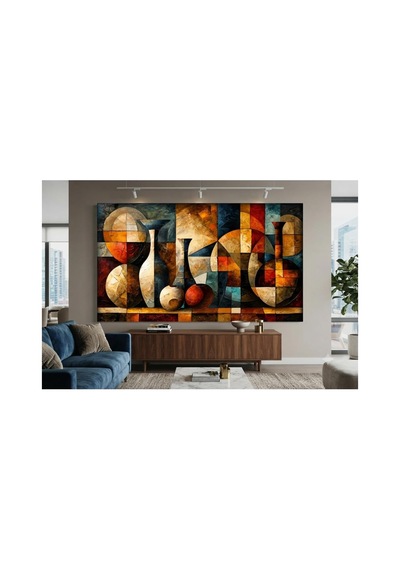 Sanat Kübizm Modern Soyut Vazo Tasarımı Kanvas Tablo, 70 X 100 Cm, Kahverengi, Ofis Ve Salon Dekorasyonu -