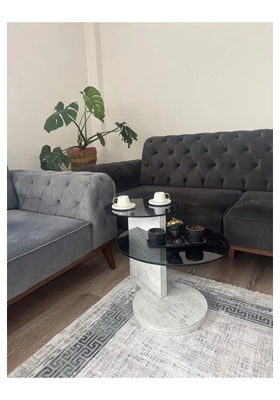 Evode Design Döner Orta Sehpa Füme Camlı Modern Lüks Yan / Orta Sehpa Füme