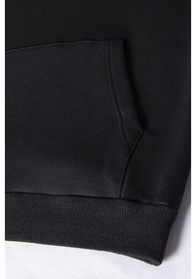 Blackjack Giyim Unisex Siyah Önü Baskılı Kalın 2 Iplik Şardonlu Kapüşonlu Hoodie Sweatshirt Siyah1