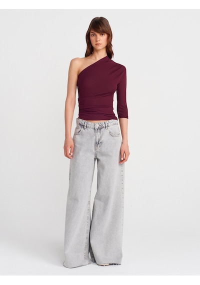 Dilvin 31842 Pile Detaylı Asimetrik Top-bordo Bordo