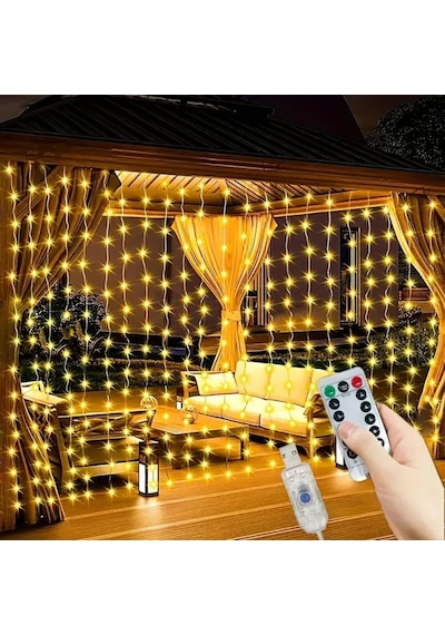 200 Led'li 2x2 Metre Animasyonlu Perde Led Işık - Günışığı Sarı