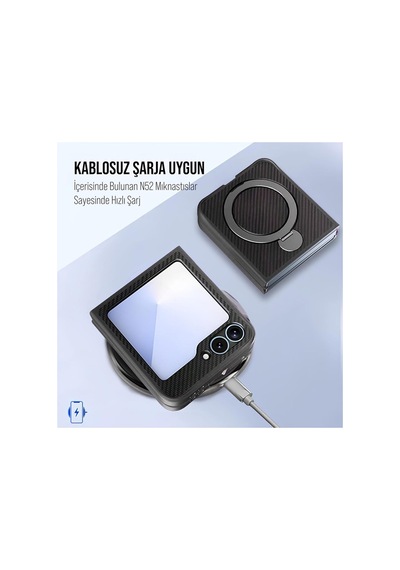 Samsung Galaxy Z Flip 6 Uyumlu Magsafe Manyetik Halkalı Kılıf 360 Döner Yüzük Standlı, Karbon Fiber Desenli, Kamera Korumalı, Darbelere Ve Çizilmelere Dayanıklı Kapak Siyah Samsung Galaxy Z Flip 6 Uyumlu Magsafe Manyetik Halkalı Kılıf 360 Döner Yüzük Standlı, Karbon Fiber Desenli, Kamera Korumalı, Darbelere Ve Çizilmelere Dayanıklı Kapak Siyah
