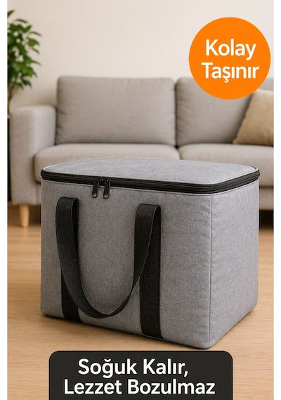 40 Litre Termos Çanta Yalıtımlı Plaj, Piknik, Kamp Ve Günlük Kullanıma Uygun Termal Çanta Gri