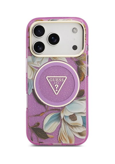 Apple Uyumlu iPhone 17 Pro Kılıf Guess Lisanslı M-safeli Simli Çiçek Desenli Metal Kamera Çerçeveli Kapak Mor Mor