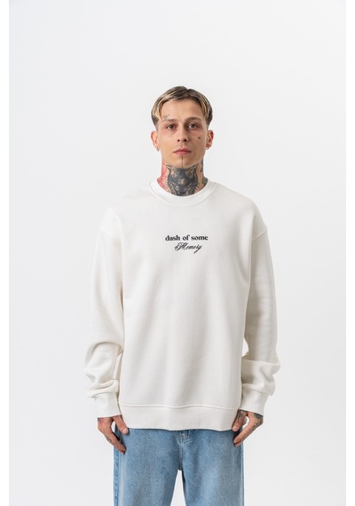 Respire Erkek Memory Baskılı Bisiklet Yaka Oversize Sweatshirt Ekru