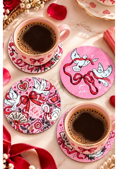 You & Me Pop Art Temalı Dekoratif Bardak Altlığı 4 Lü Set 9 Cm, 3 Mm Ahşap Mdf, Dijital Baskı - 926882687 Diğer