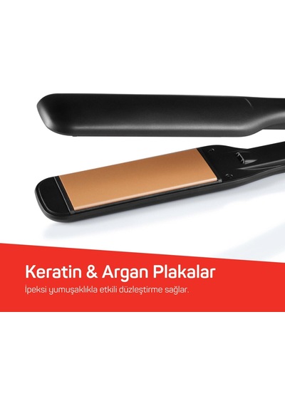Arzum AR5192 Mona Sense Keratin ve Argan Yağlı Plaka İyon Teknolojisi Geniş Plakalı Saç Düzleştirici Siyah