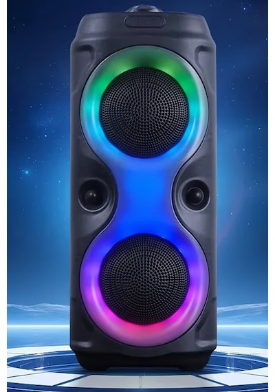 Thentech Çift Hoparlörlü Bluetooth 5.0 Bağlantılı Güçlü Ses Uzun Süre Şarj Süresi Kaliteli Ses Rgb Ledli Siyah