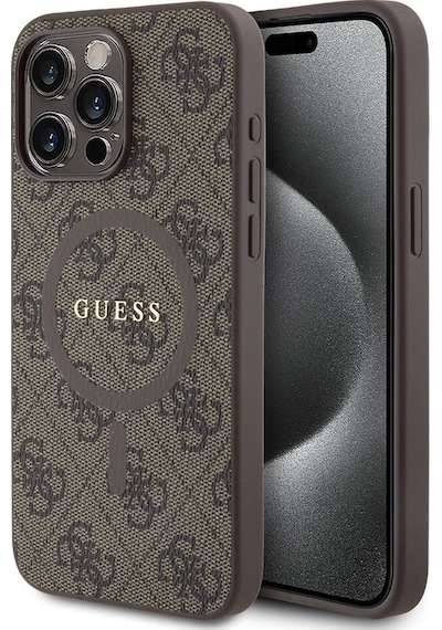 Apple Uyumlu iPhone 15 Pro Max Kılıf Guess Lisanslı Magsafe Özellikli 4g Desenli Yazı Logolu Kapak Siyah