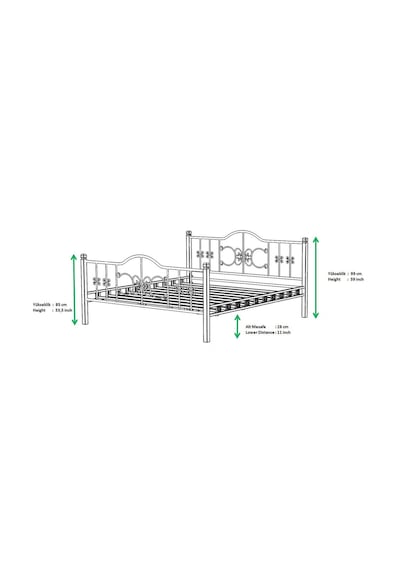 Argimo Yakamoz Çift Kişilik Ferforje Metal Karyola Siyah 150 x 200