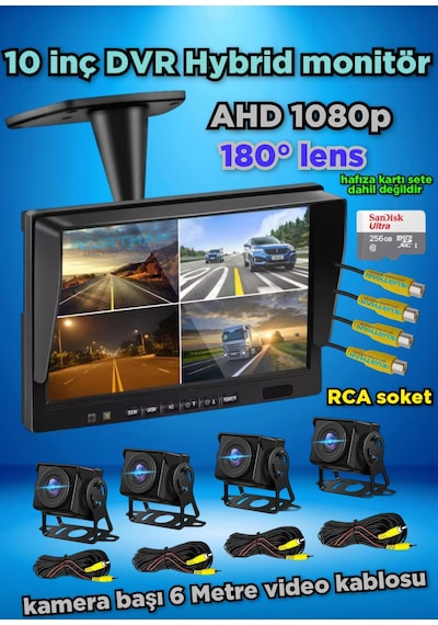 10'' Dvr Ekran 4 Adet 180 Derece Balık Gözü Geniş Açı Ahd Kamera