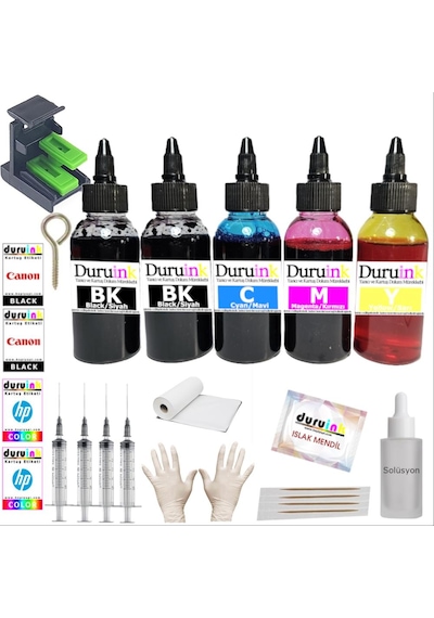 Duruınk Canon Pixma E414 Pg46 Cl56 Yazıcı Uyumlu Kartuş Dolum Seti 5 Li Set 5x100ml Mürekkep