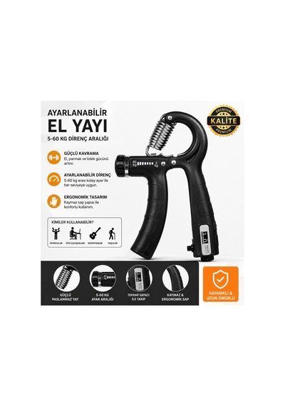 Ayarlanabilir El Yayı 5-60 Kg Sayaçlı El Kavrama Güçlendirici Siyah - 888004509 Siyah