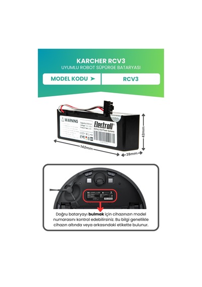 Karcher Rcv3 Uyumlu Batarya Ultra Yüksek Kapasite 3500mah Pil Robot Süpürge Bataryası