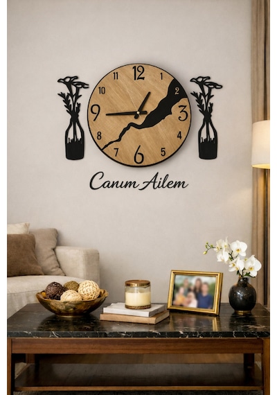Duvar Saati 40 Cm Canım Ailem Temalı No33 Çok Renkli