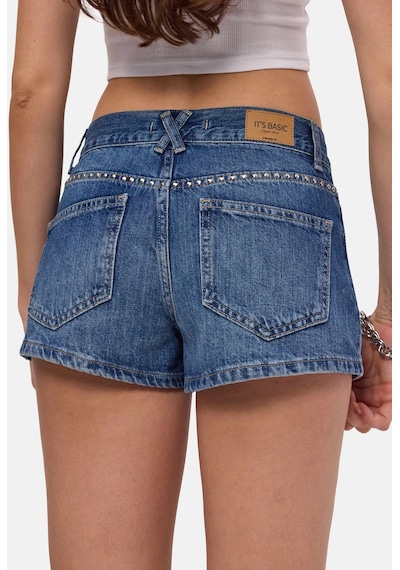 it's basic Kadın Mavi T-2s6-4 Drop Detaylı Mini Özel Tasarım Denim Şort