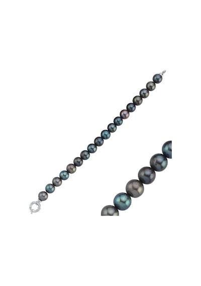 10,5 Mm Gemici Kilit Sıralı Siyah İnci Bileklik 22 Cm / Beyaz Gümüş