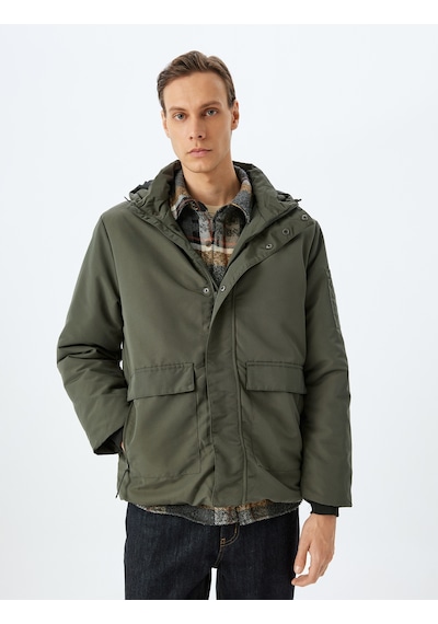 Koton Fermuarlı Slim Fit Kapşonlu Mont Haki 5wam20091hw Haki